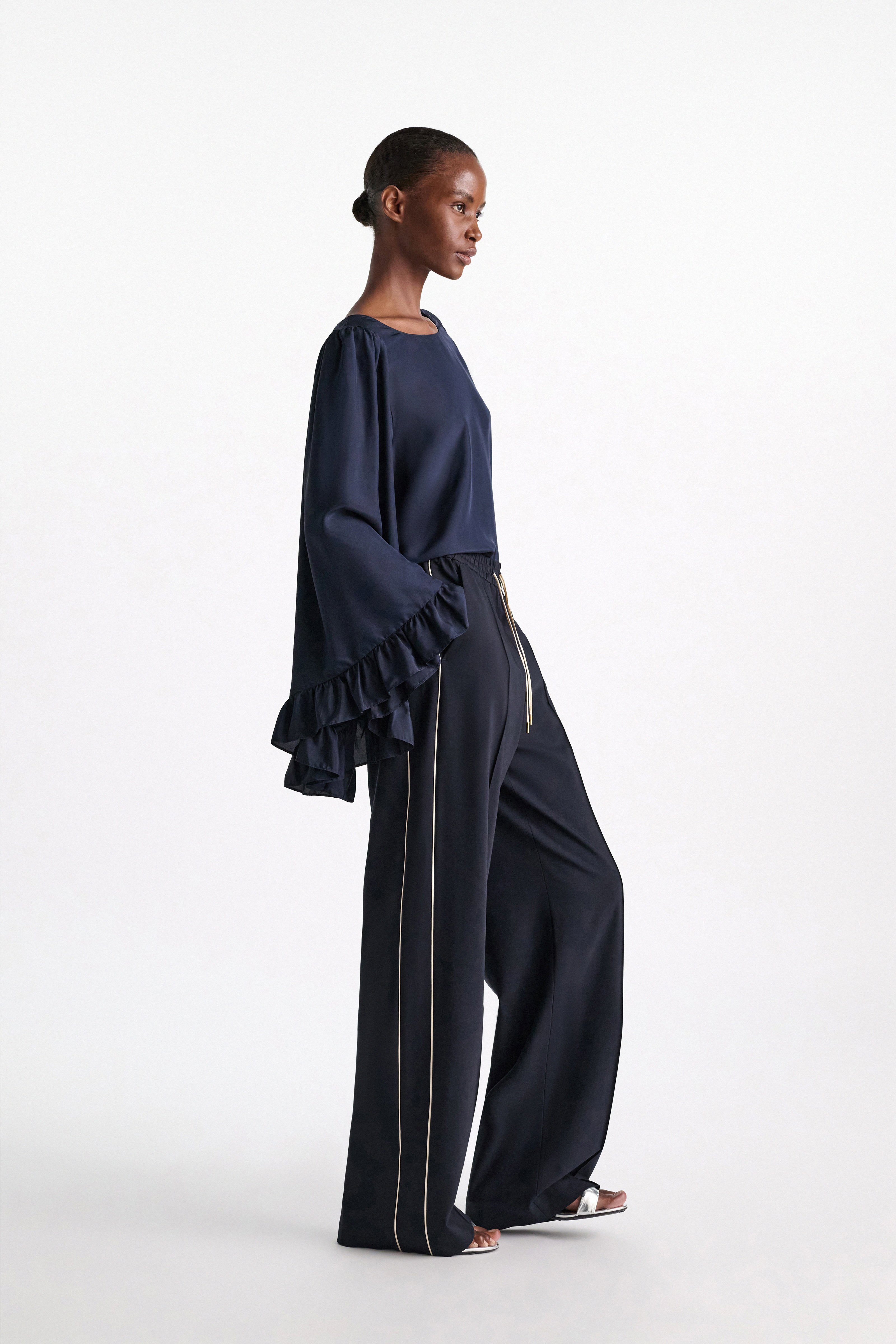 Dorothee Schumacher T-shirt style blouse in Habotai silk dark navy